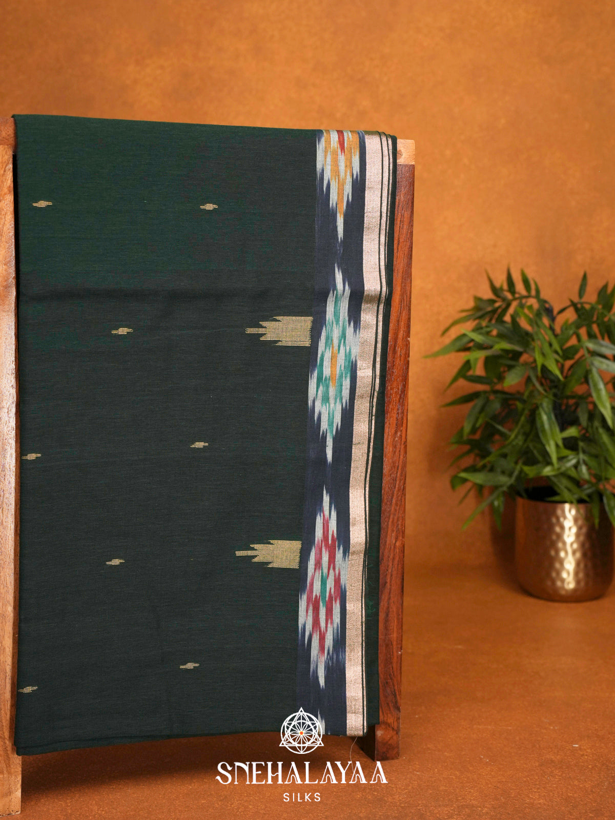 Forest Green Khadi Cotton Saree