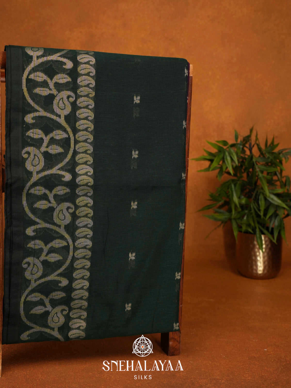 Forest Green Khadi Cotton Saree