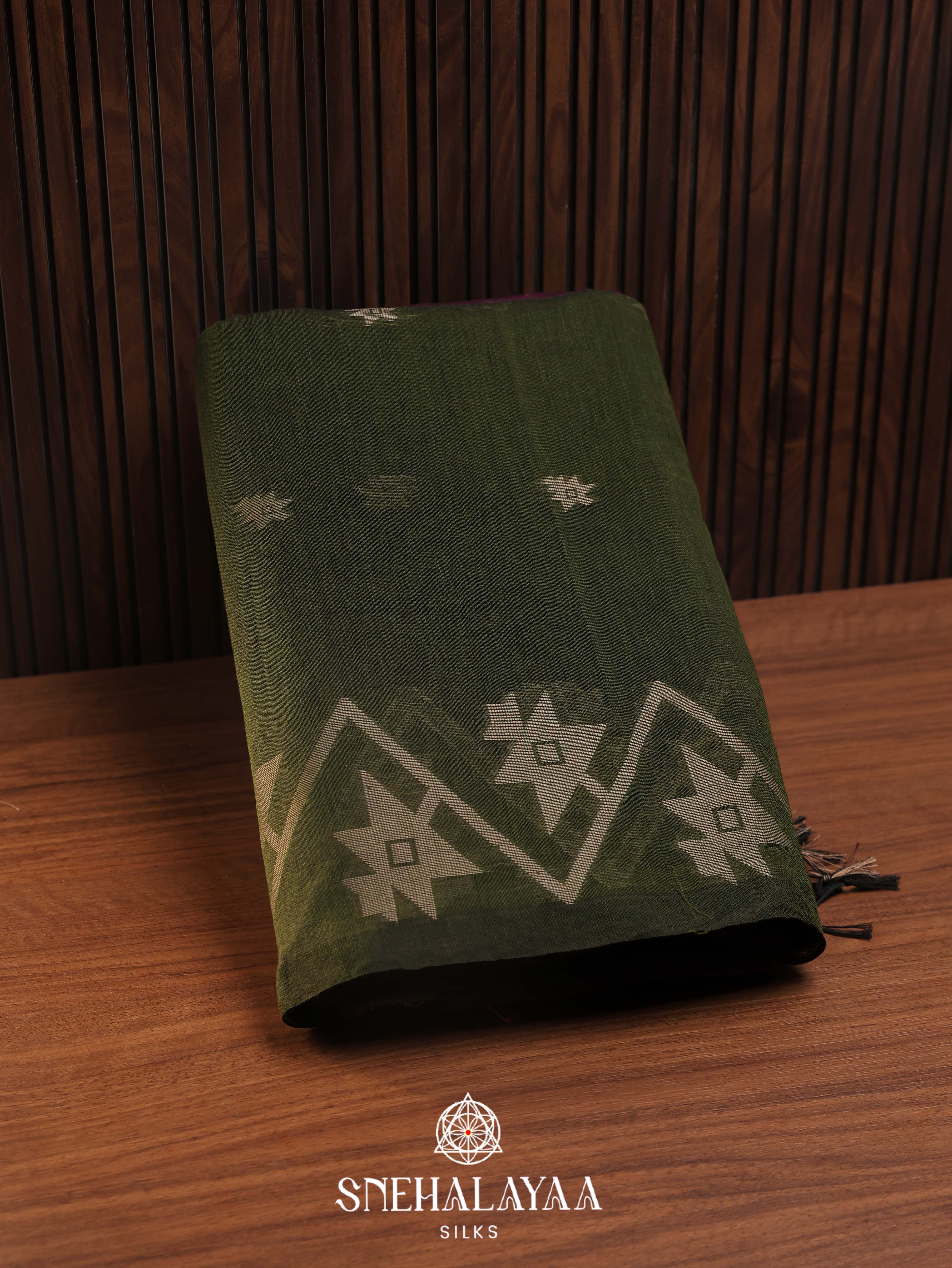 Olive Green Khadi Cotton Saree