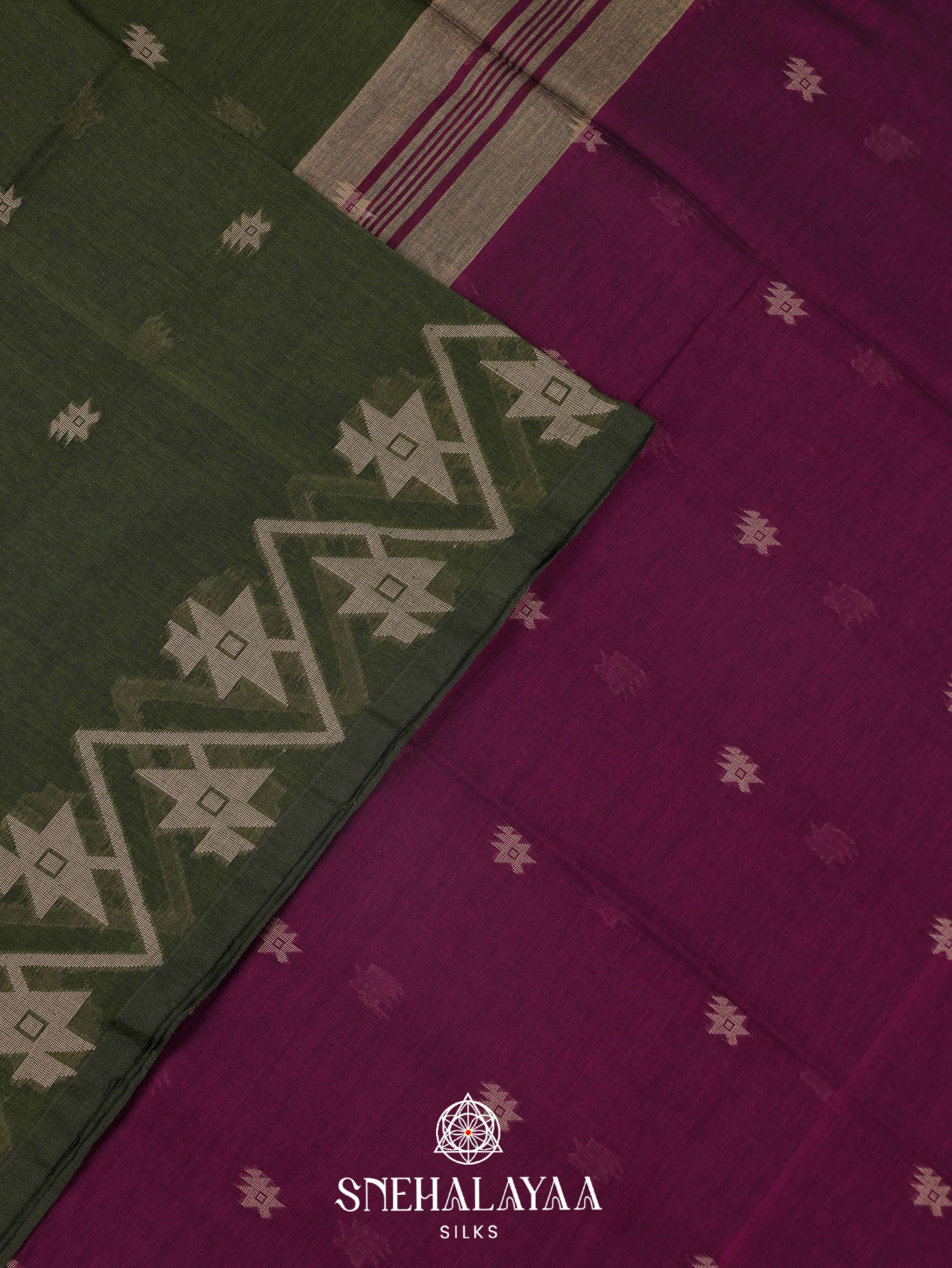 Olive Green Khadi Cotton Saree