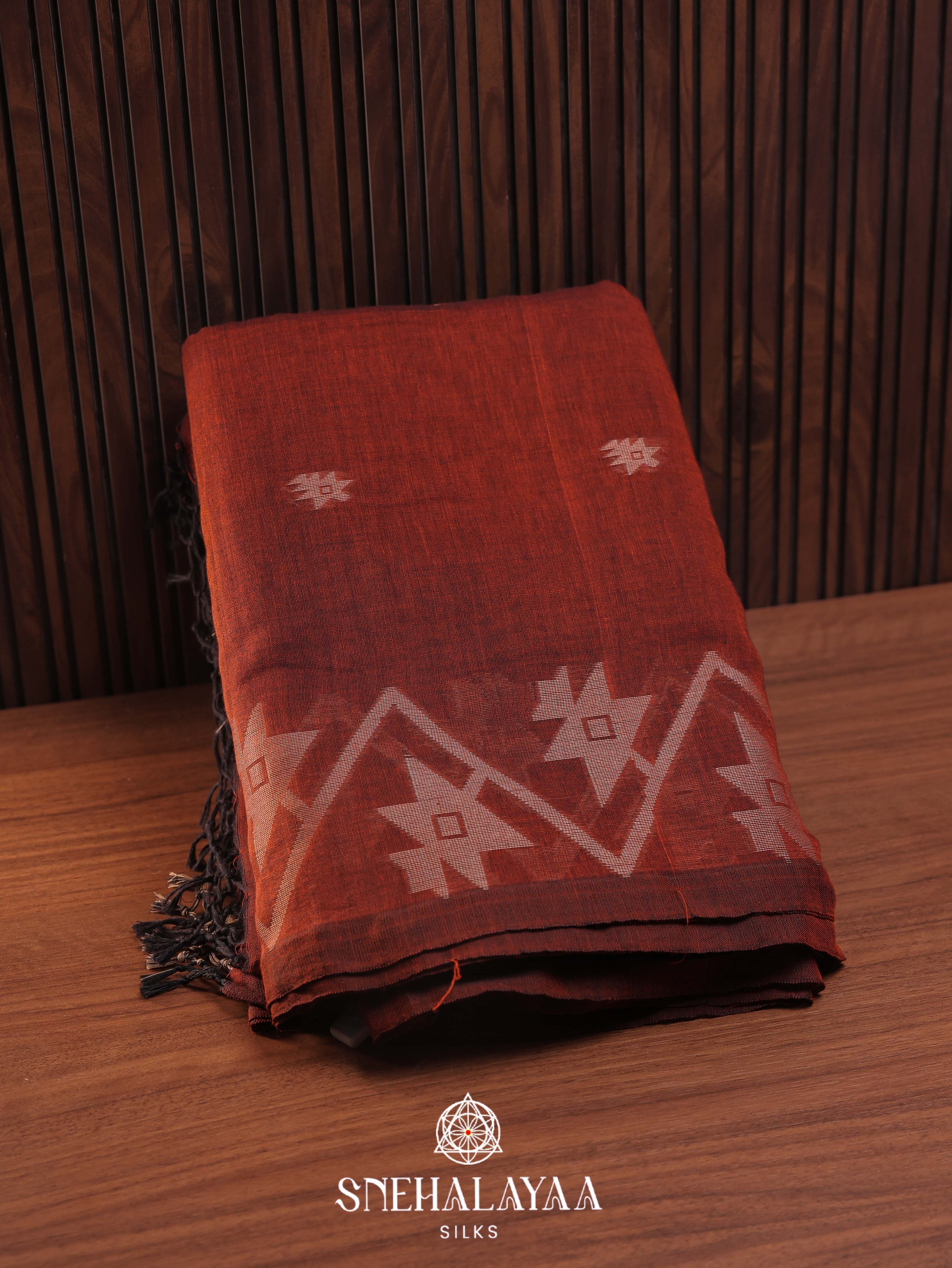 Brown  Khadi Cotton Saree