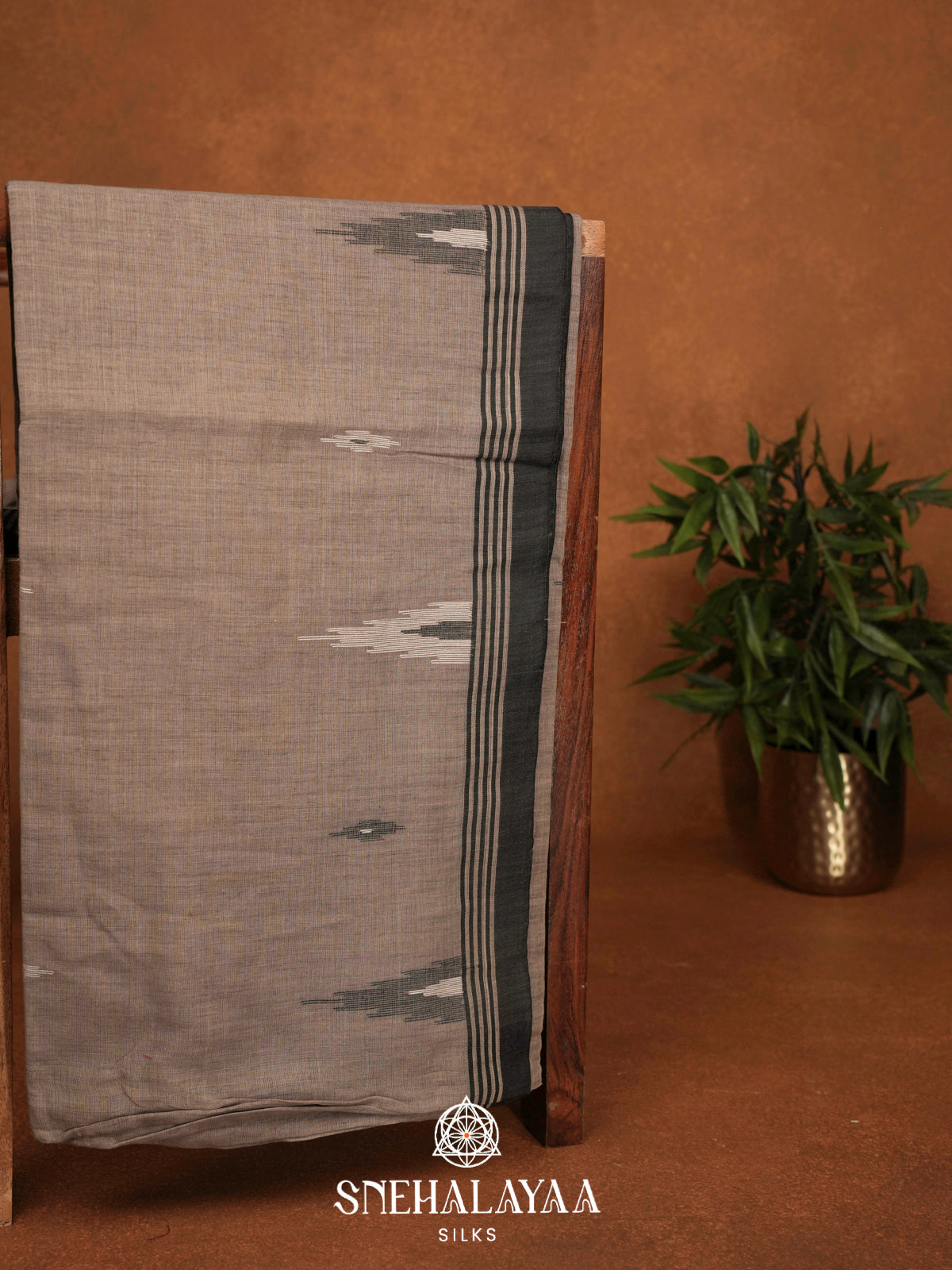 Khaki Brown Khadi Cotton Saree