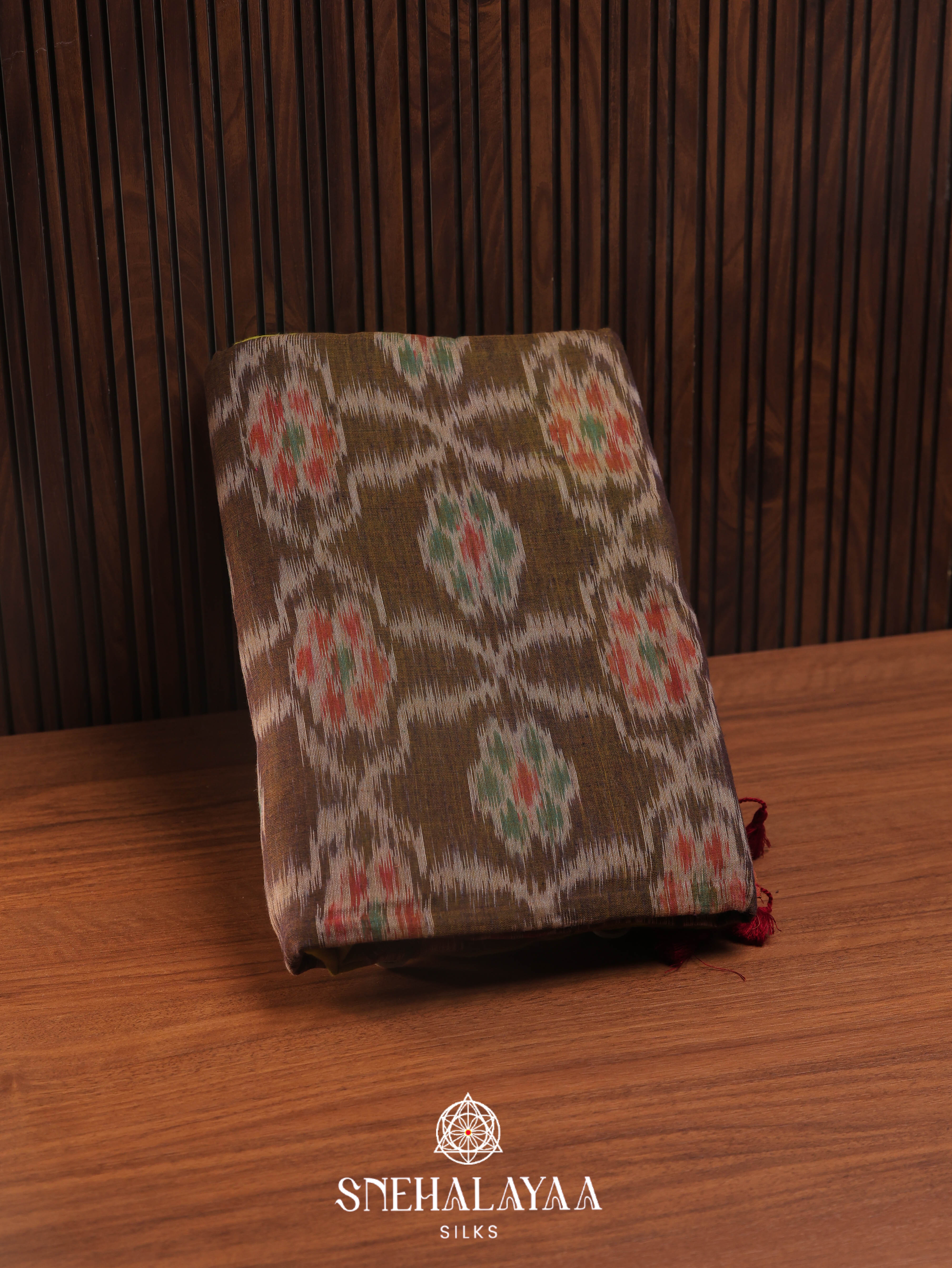 Mehendi Green Khadi Cotton Saree