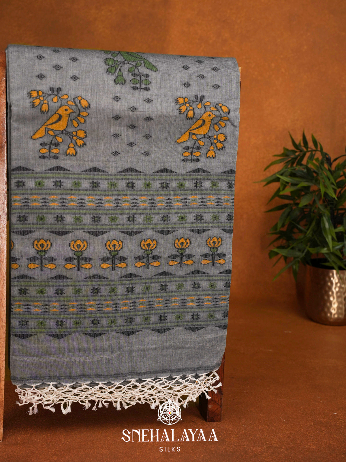 Grey  Bengal Cotton Saree