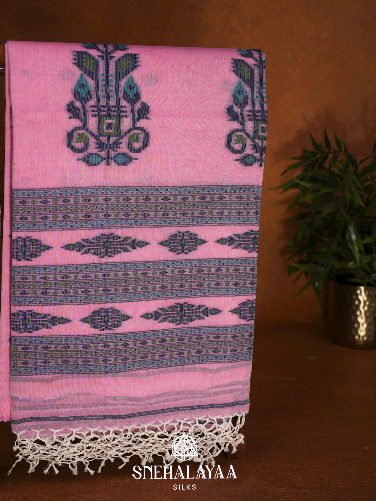 Pink  Bengal Cotton Saree