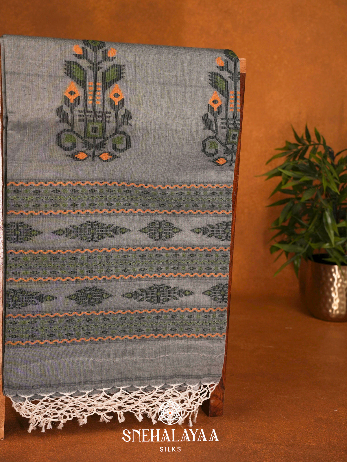 Grey  Bengal Cotton Saree