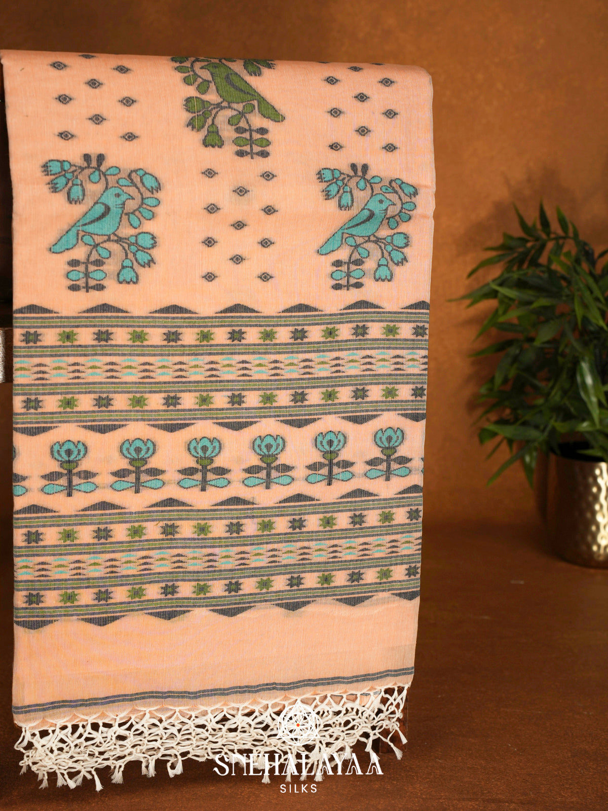 Pastel Peach  Bengal Cotton Saree