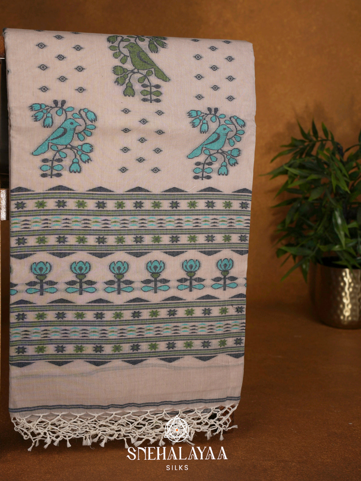 Beige  Bengal Cotton Saree