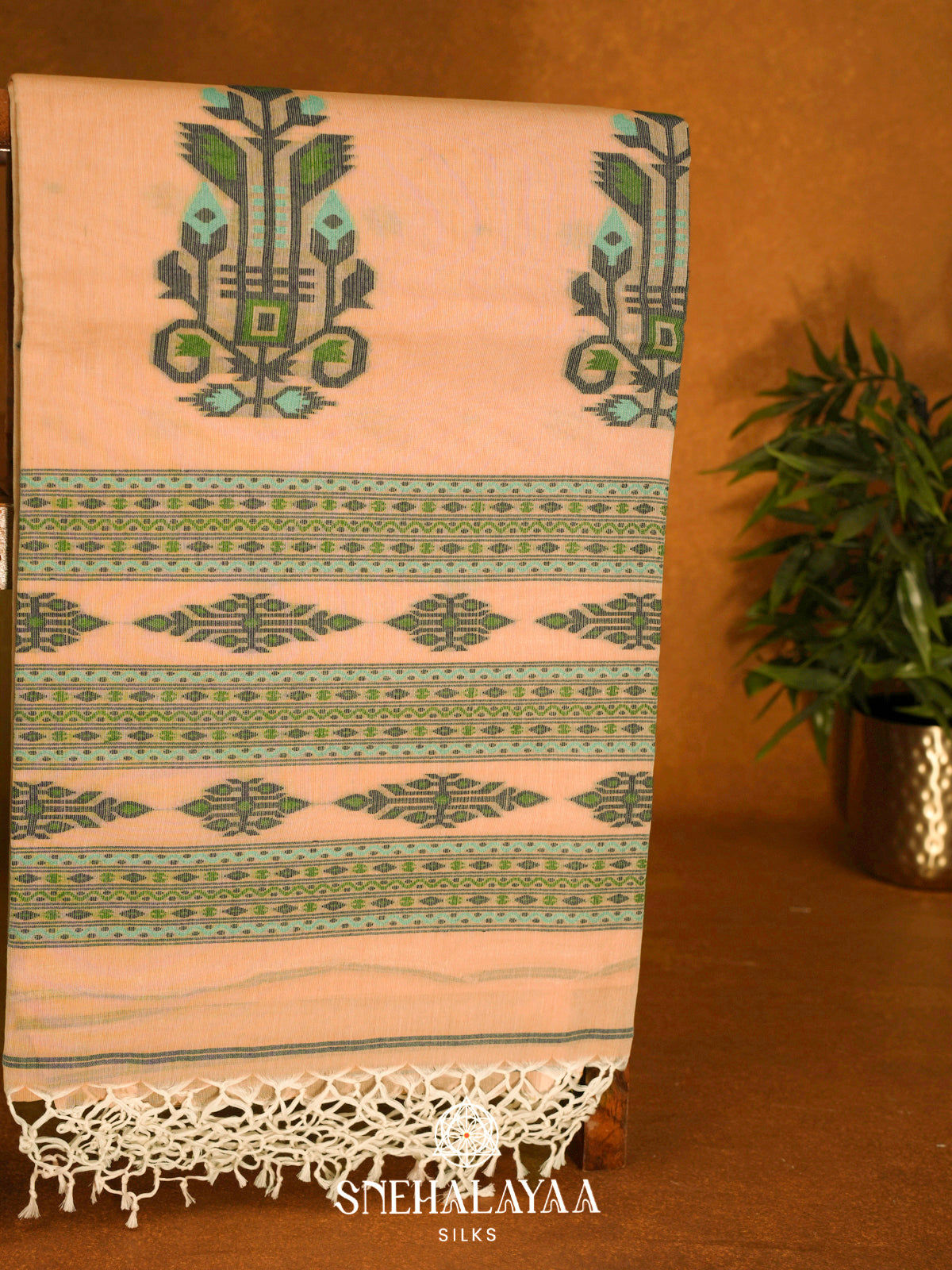 Pastel Peach  Bengal Cotton Saree