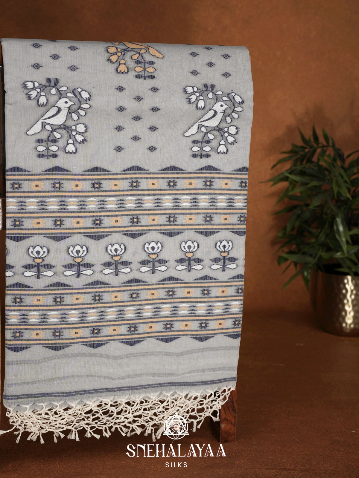 Grey  Bengal Cotton Saree