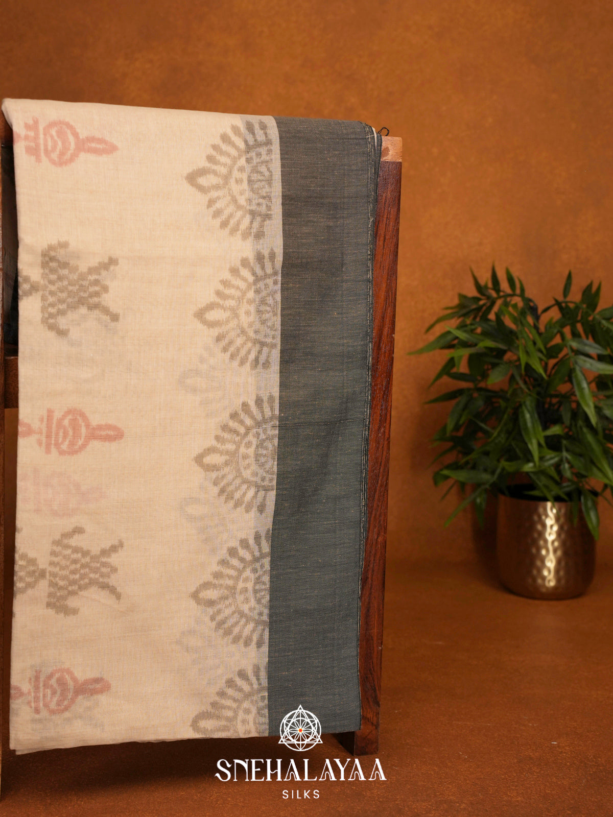 Cream Khadi Cotton Saree