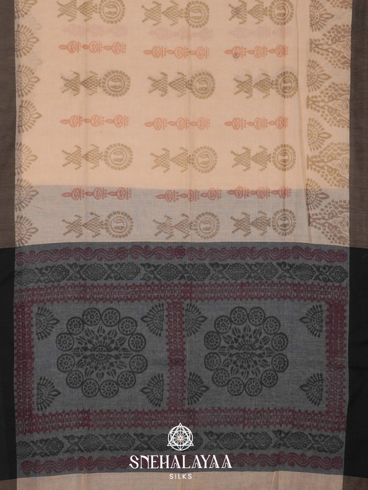 Cream Khadi Cotton Saree