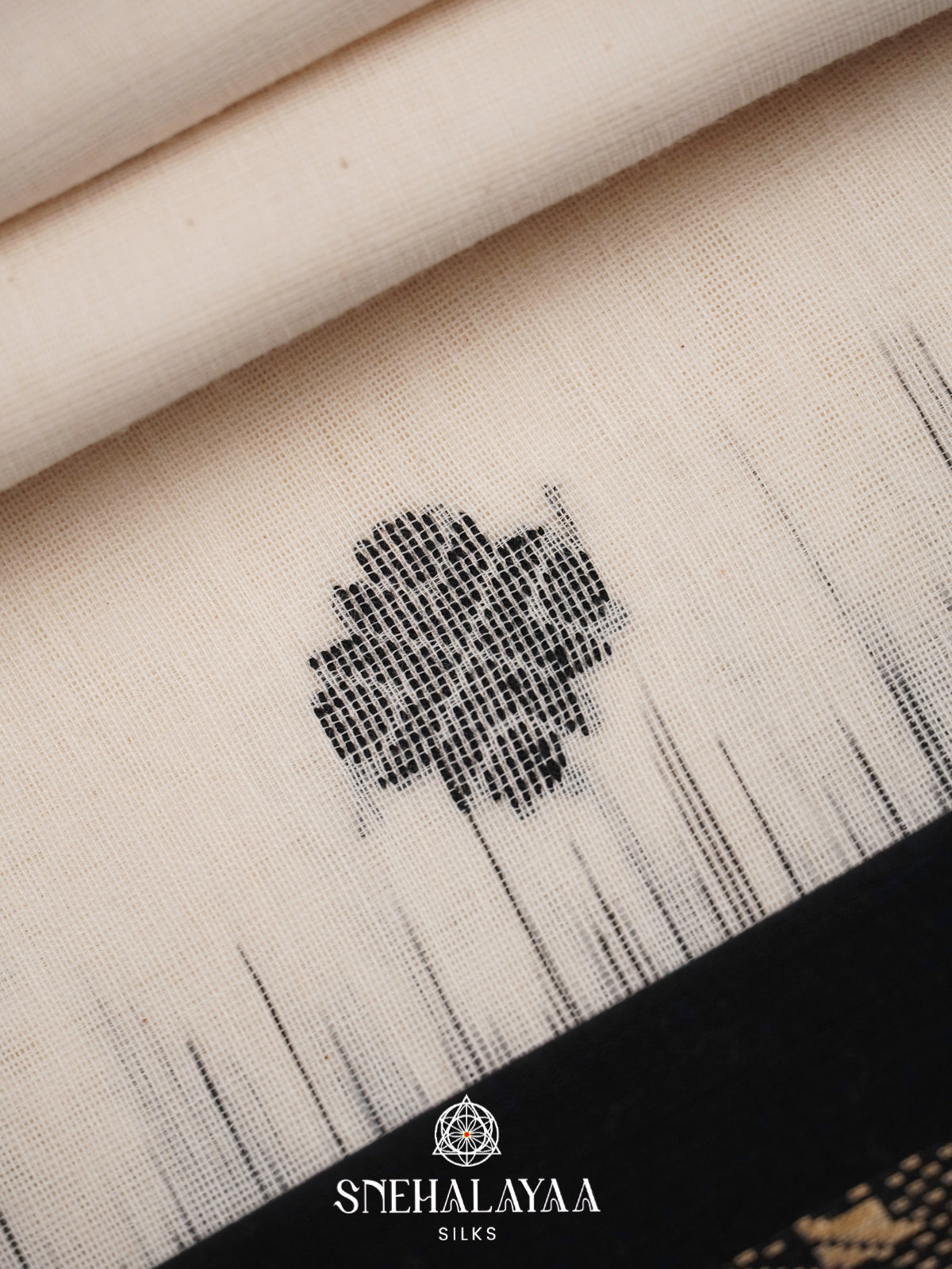 Cream Khadi Cotton Saree With Black Border