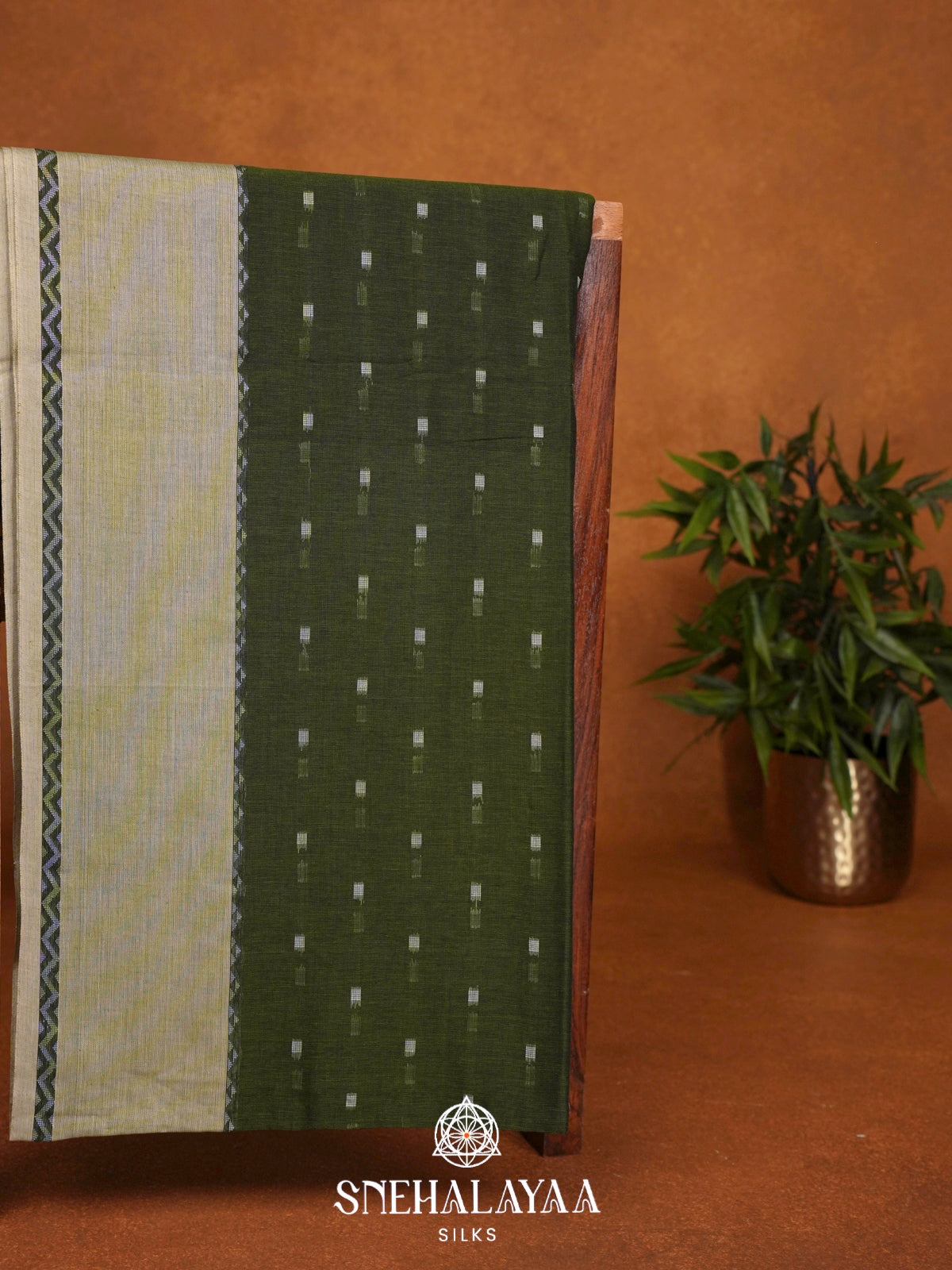 Olive Green Khadi Cotton Saree