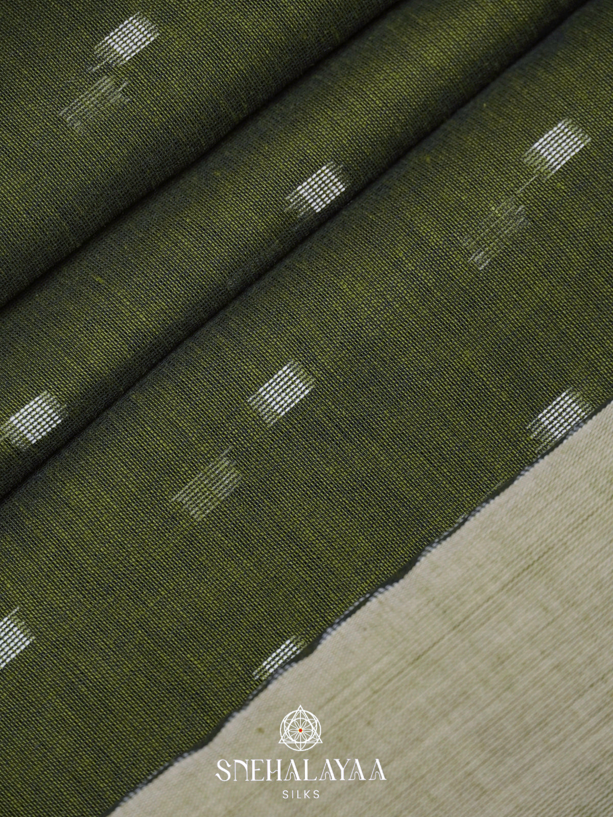 Olive Green Khadi Cotton Saree