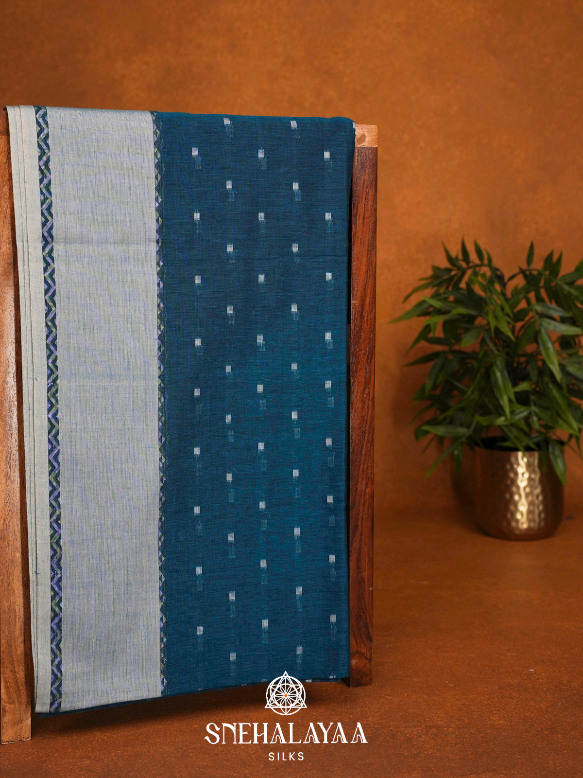 Peacock Blue Khadi Cotton Saree