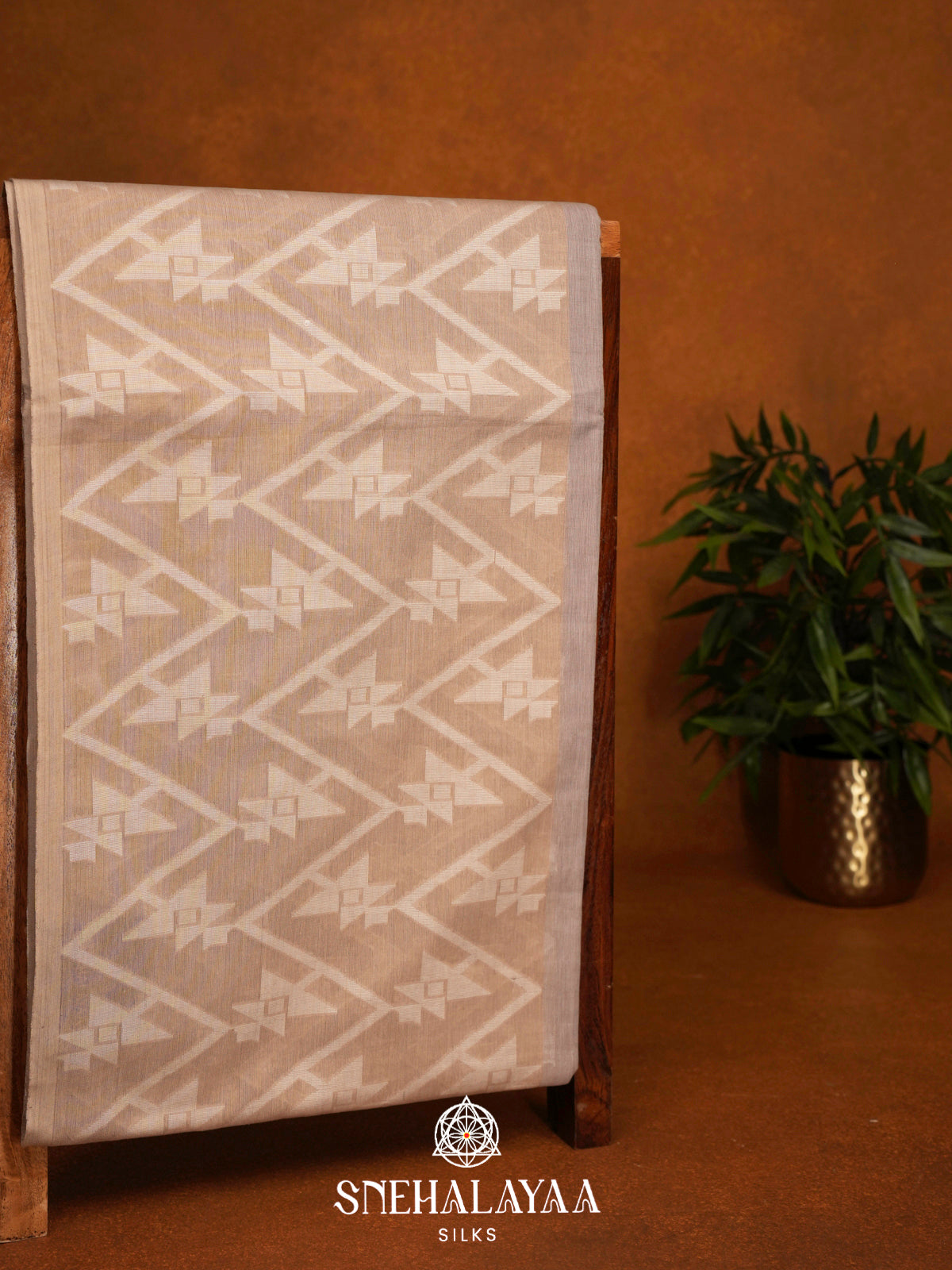 Khaki Brown Khadi Cotton Saree
