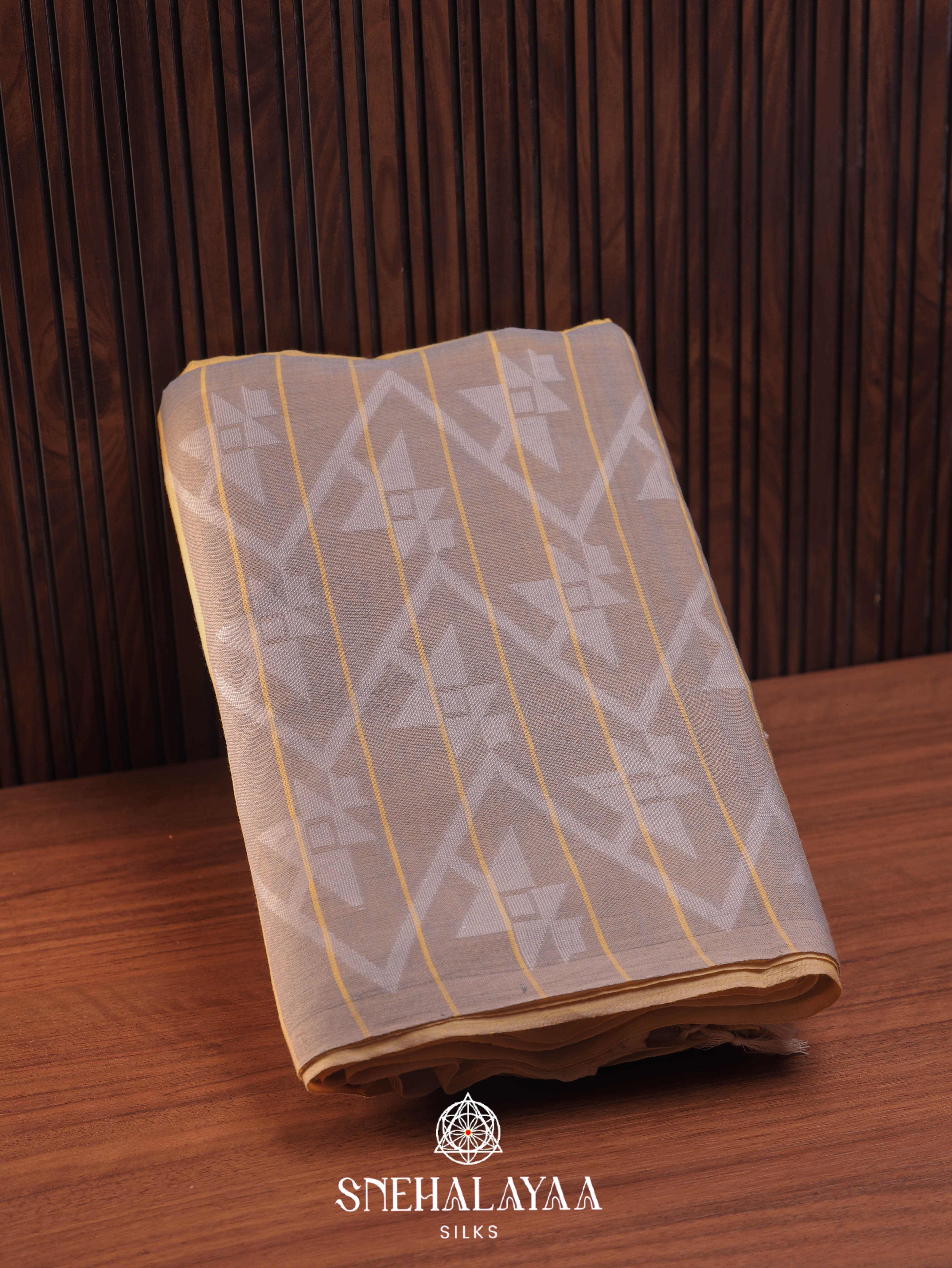 Light Yellow  Khadi Cotton Saree