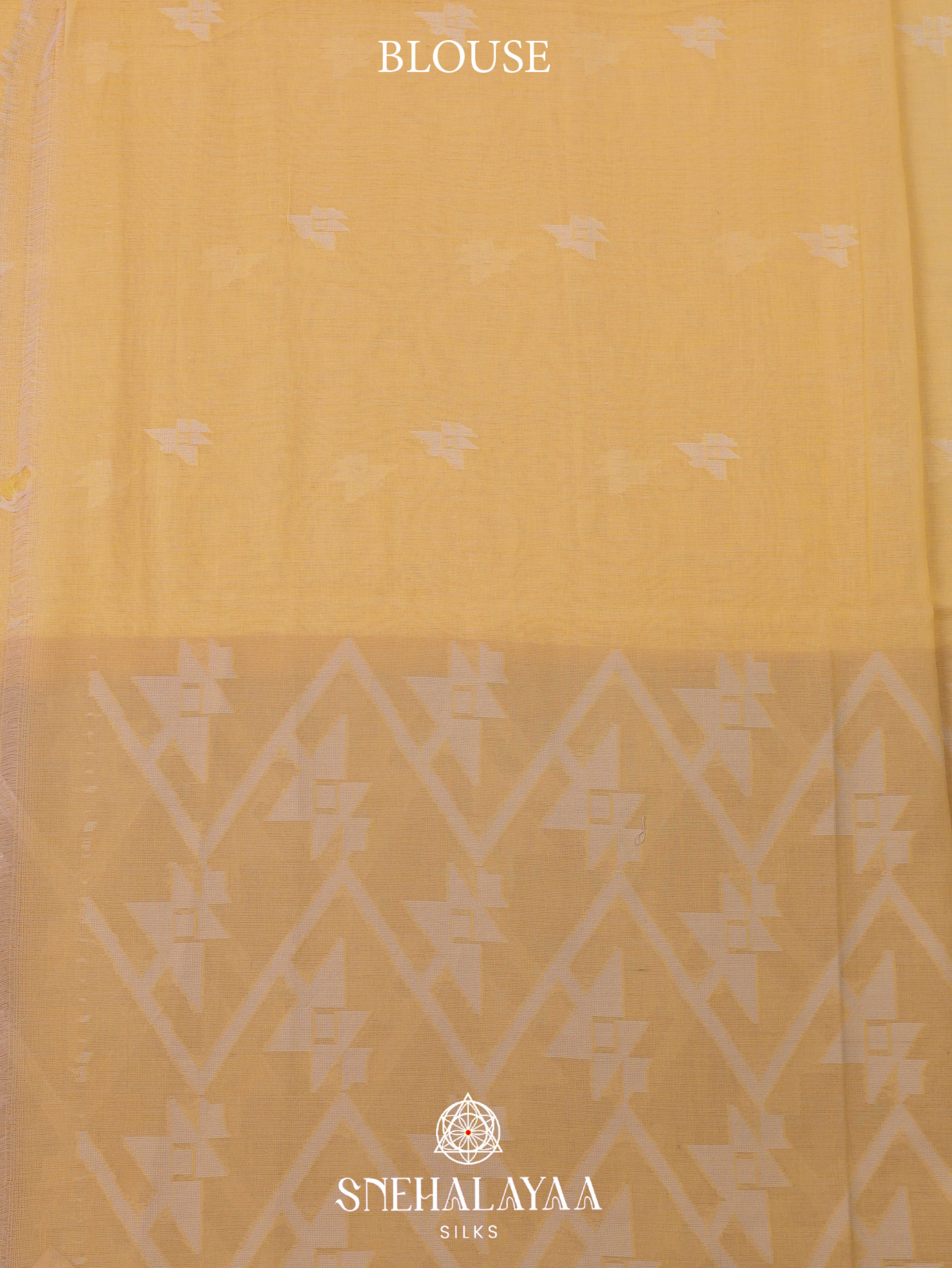 Light Yellow  Khadi Cotton Saree