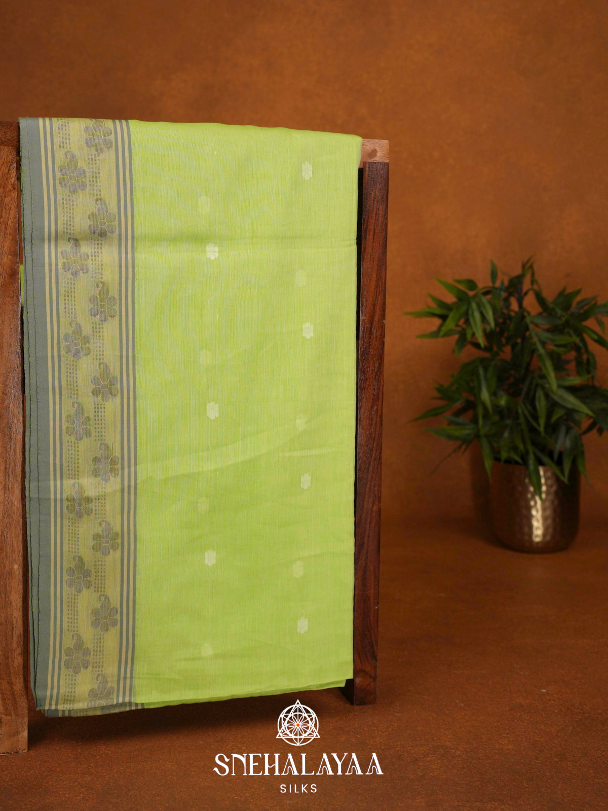 Chartreuse Green Khadi Cotton Saree