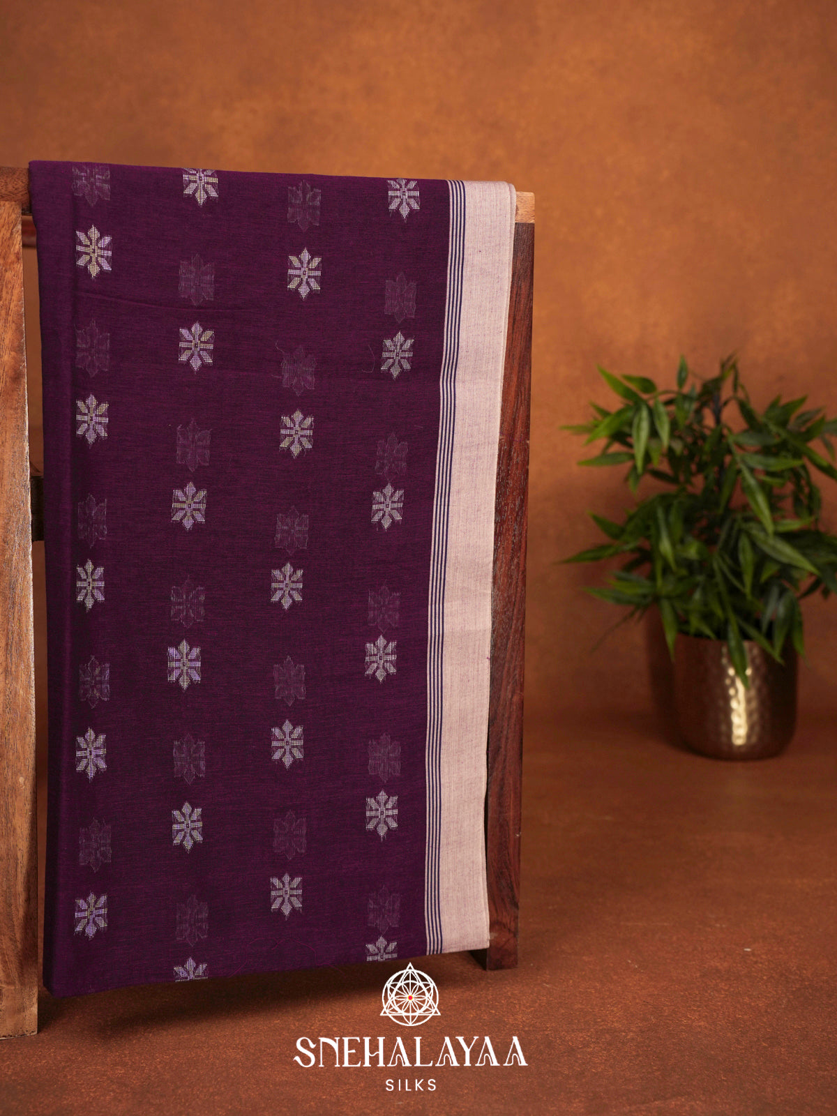 Wine Khadi Cotton Saree