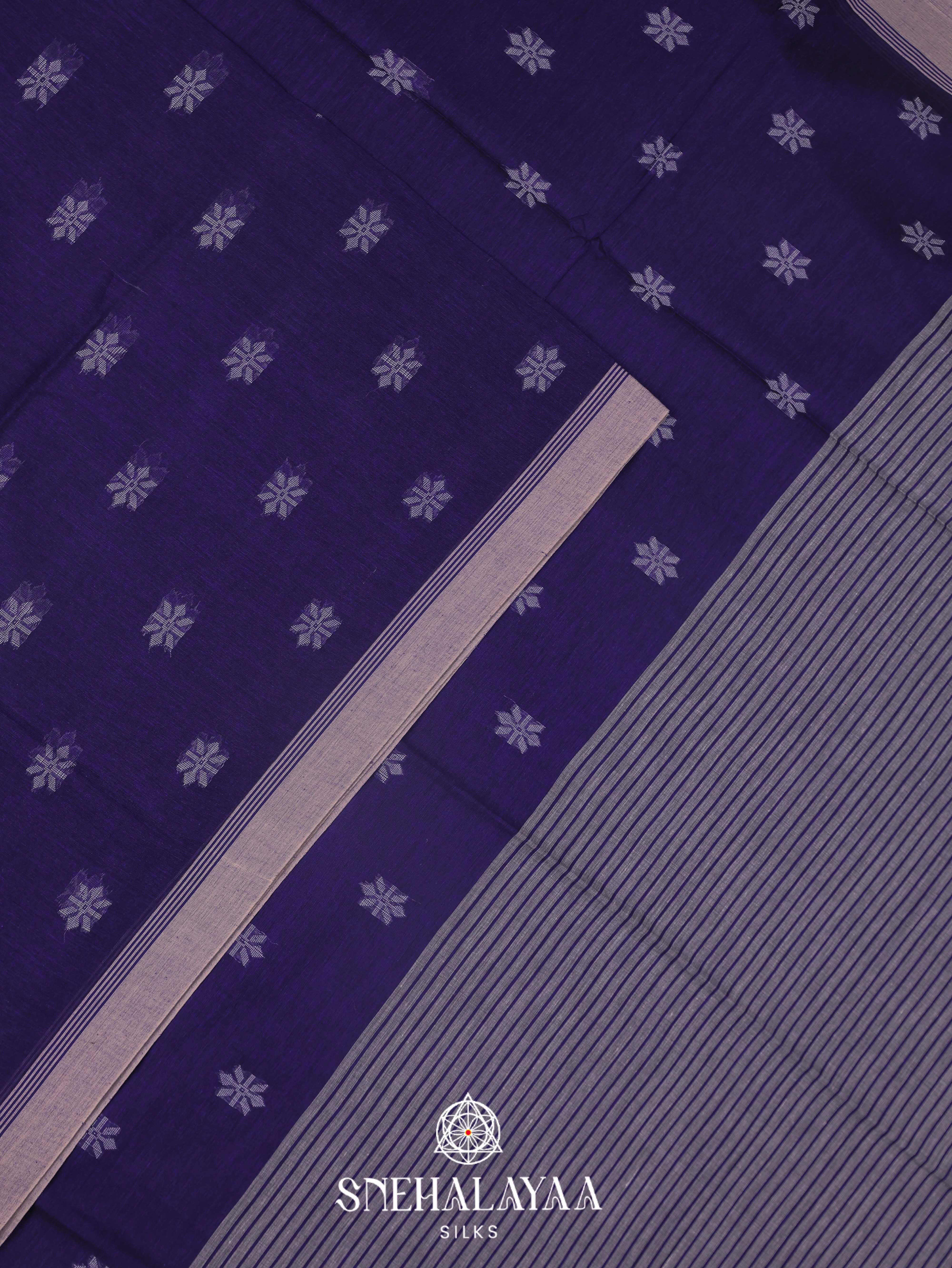 Blue Khadi Cotton Saree