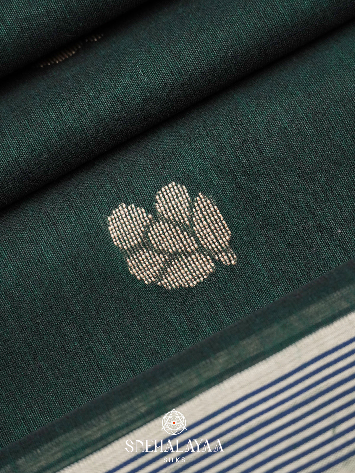 Forest Green Khadi Cotton Saree