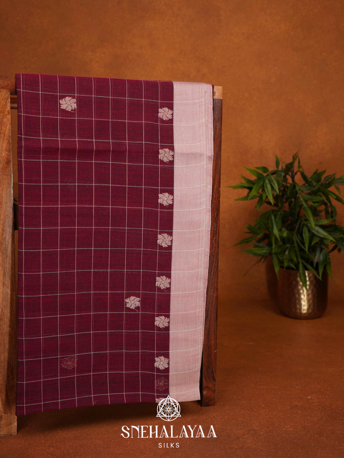 Maroon Khadi Cotton Saree