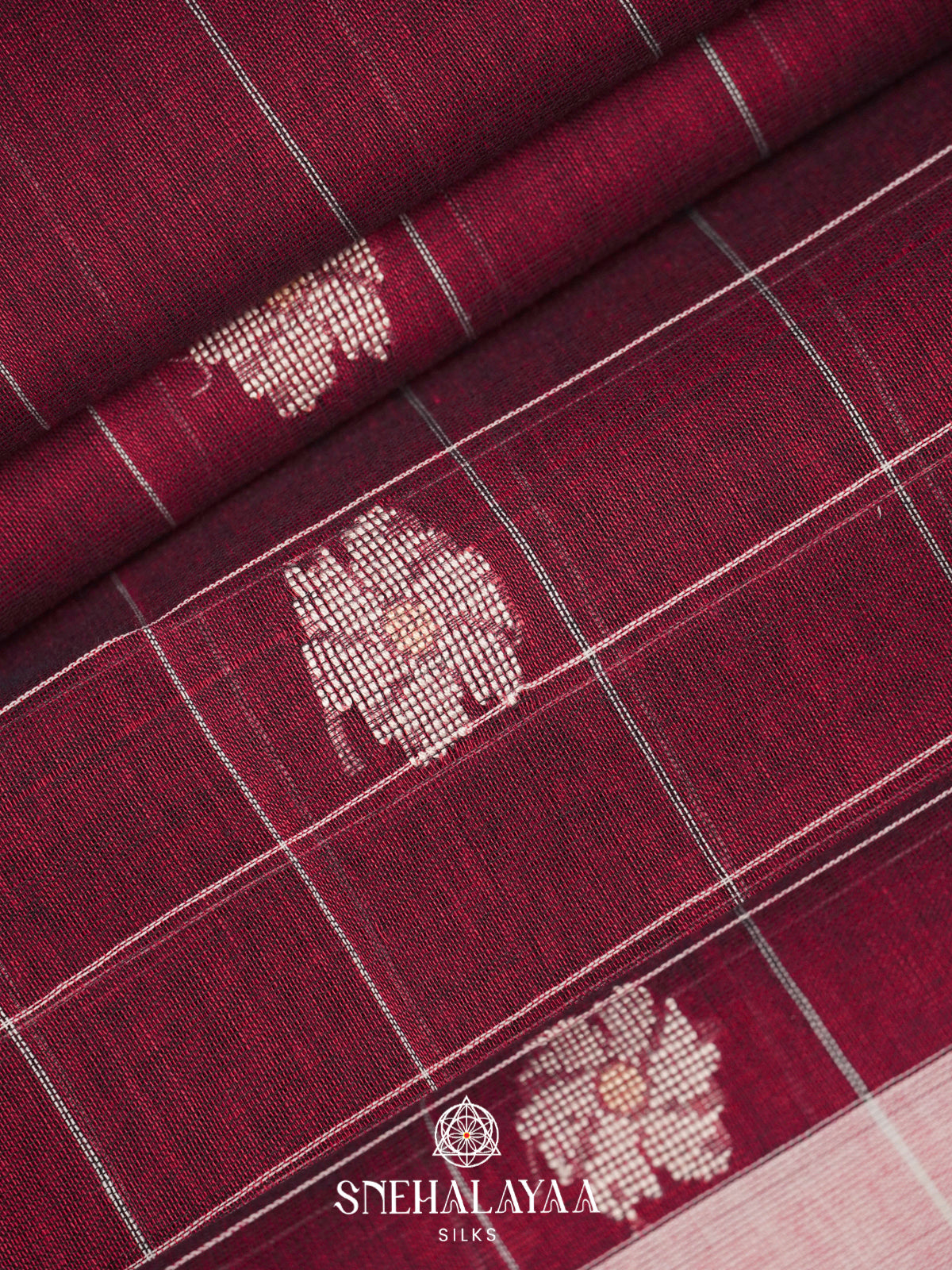 Maroon Khadi Cotton Saree