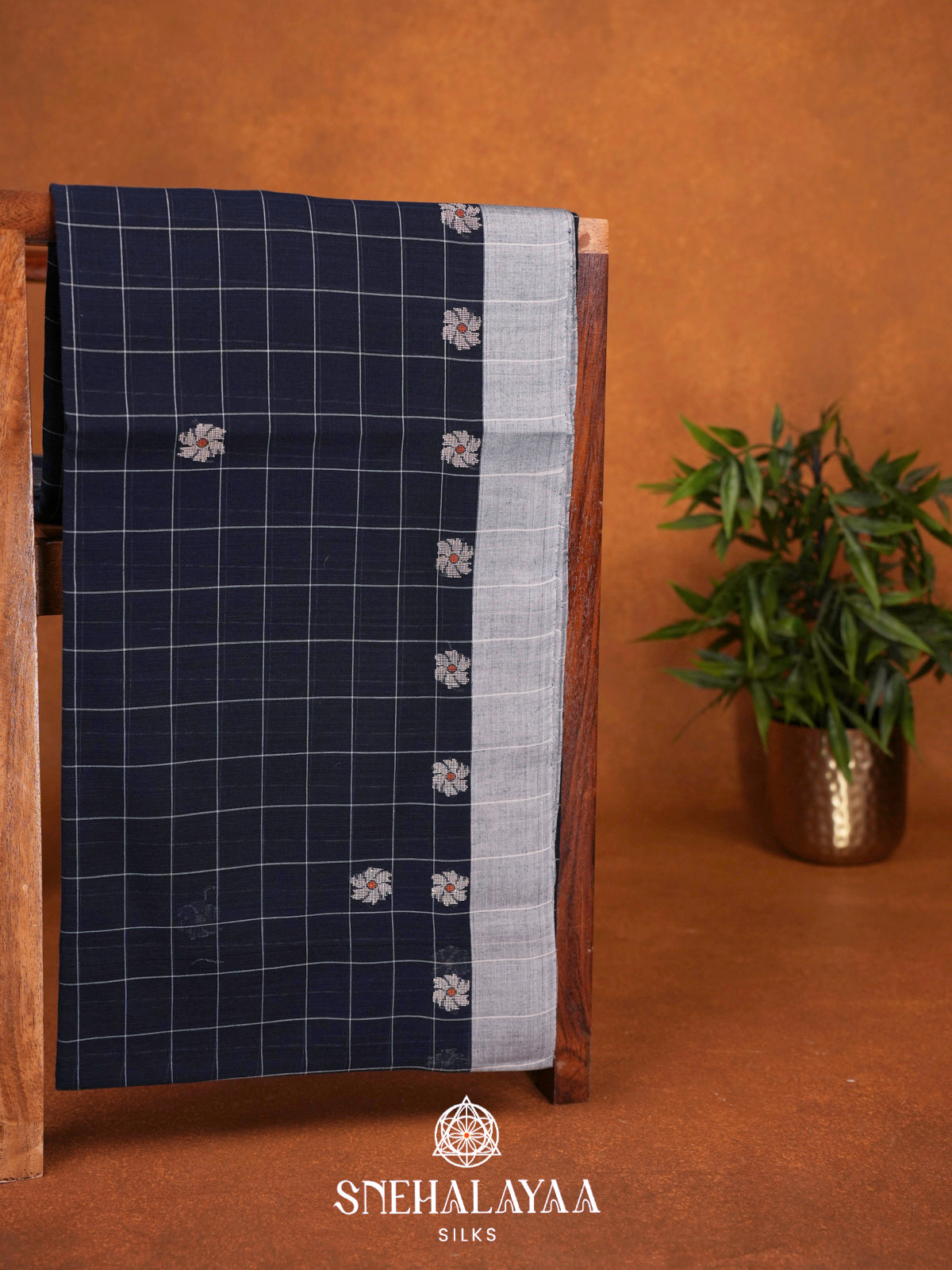 Navy Blue Khadi Cotton Saree