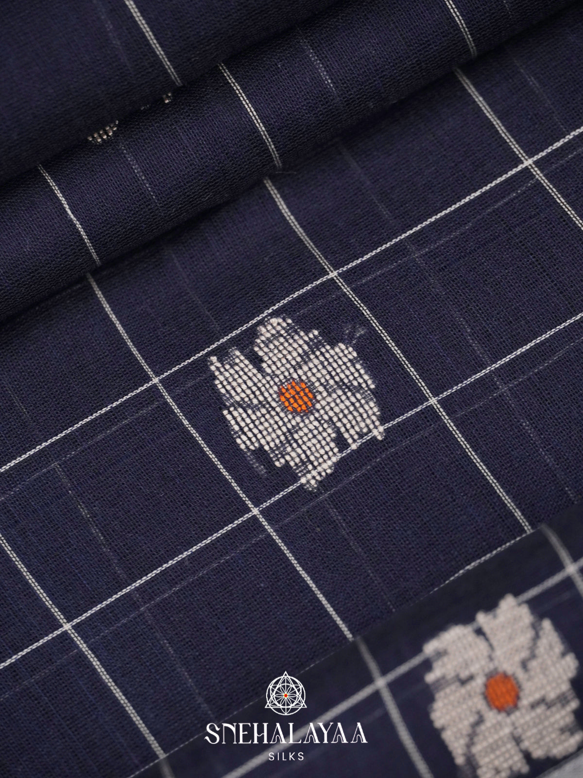 Navy Blue Khadi Cotton Saree