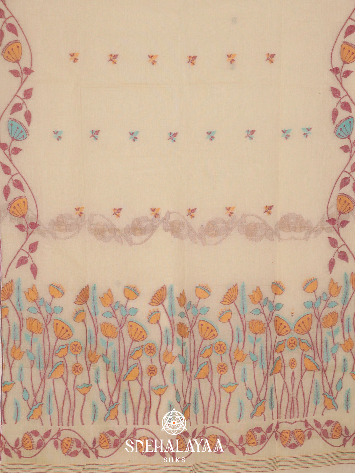 Pale Yellow  Bengal Cotton Saree