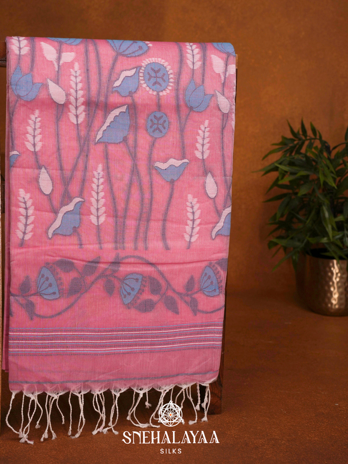 Pink  Bengal Cotton Saree