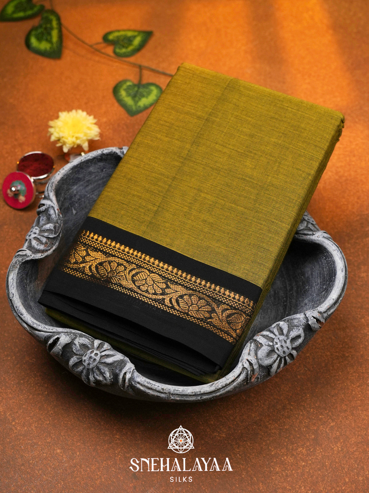 Olive Green Chettinad Cotton Saree