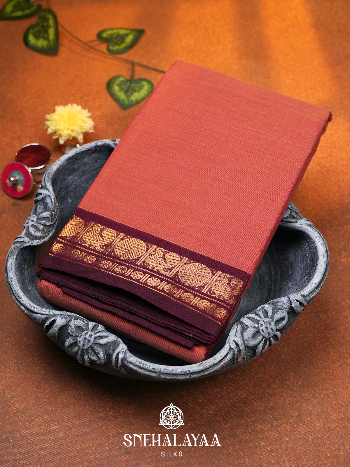 Peach Chettinad Cotton Saree