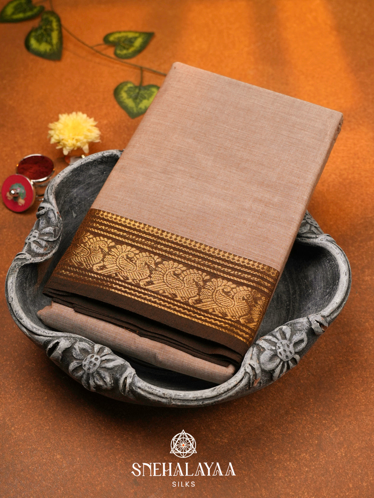 Biege Chettinad Cotton Saree