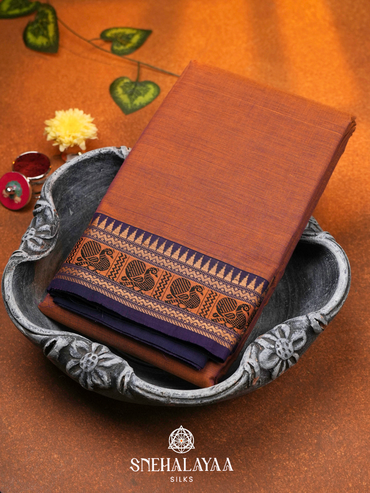 Burnt Orange Chettinad Cotton Saree