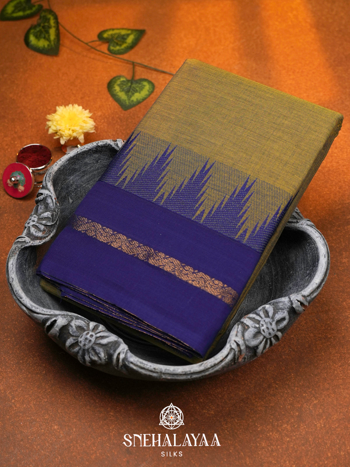 Olive Green Chettinad Cotton Saree