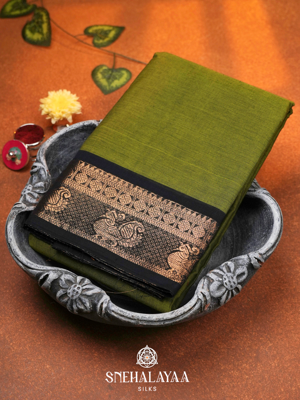 Lime Green Chettinad Cotton Saree