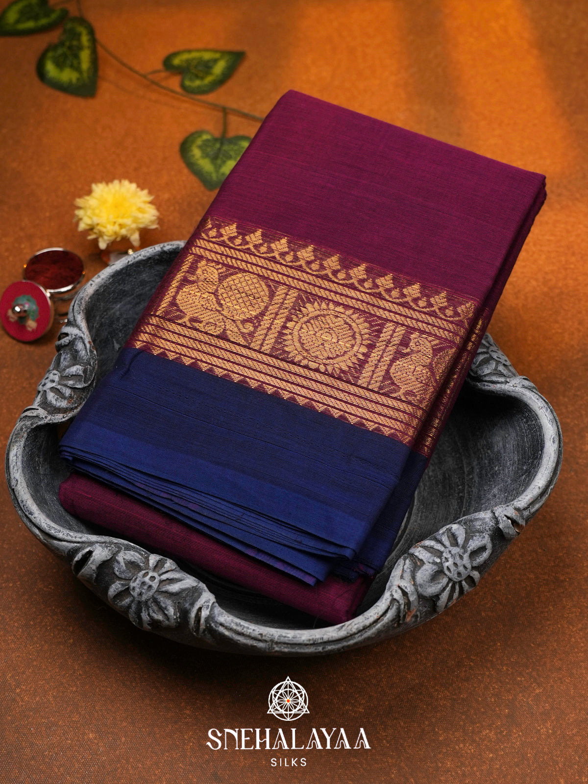 Wine Chettinad Cotton Saree