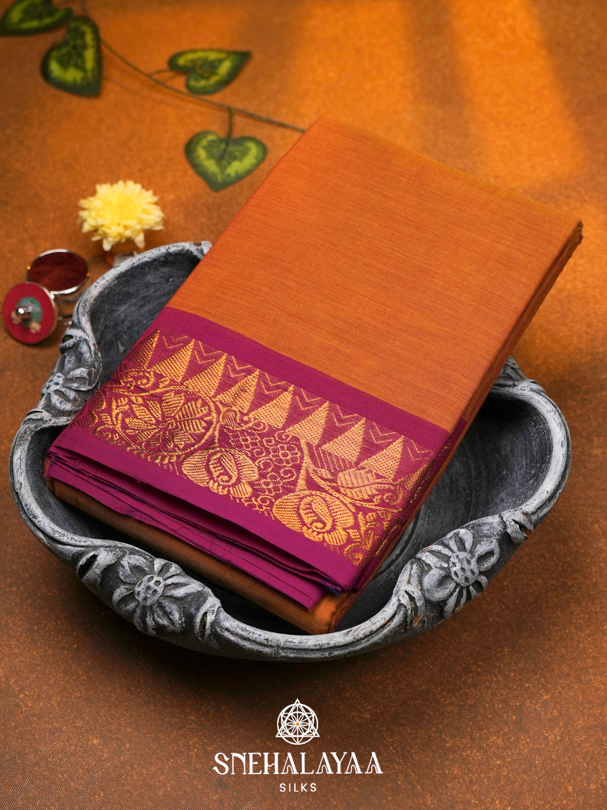Orange Chettinad Cotton Saree