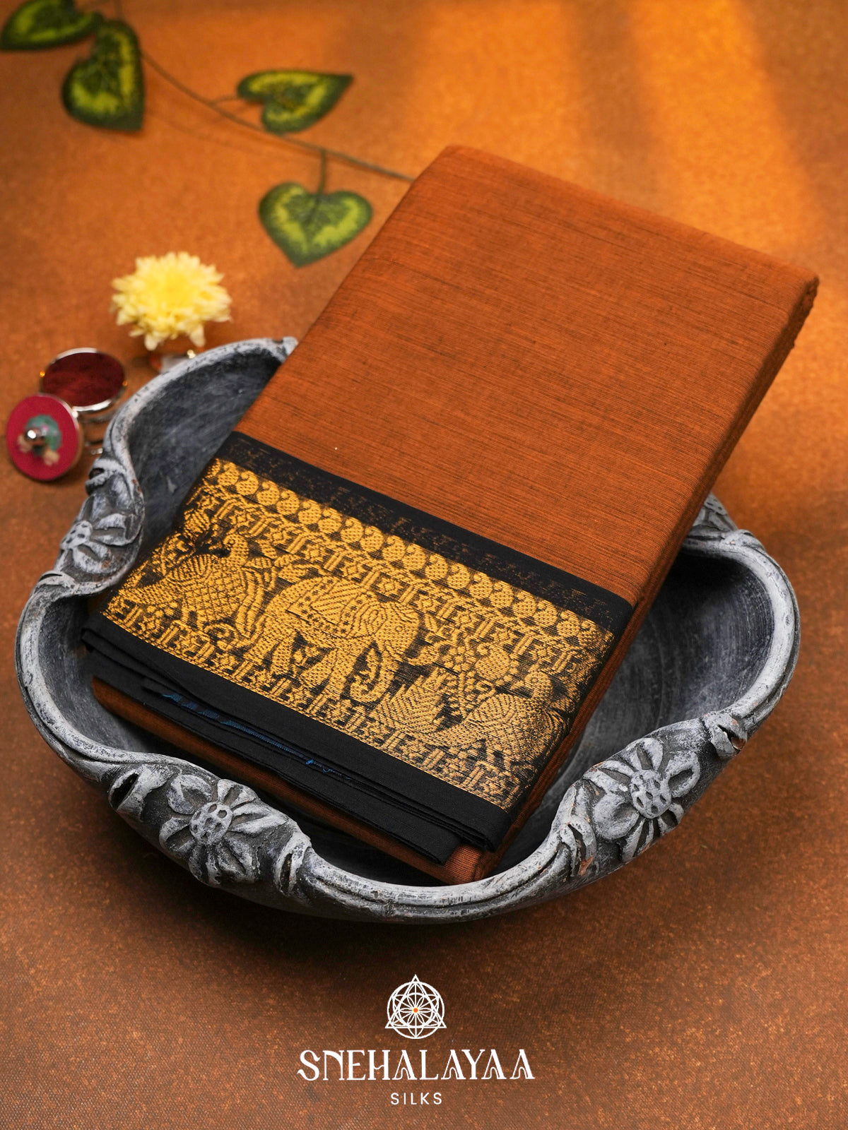 Burnt Orange Chettinad Cotton Saree