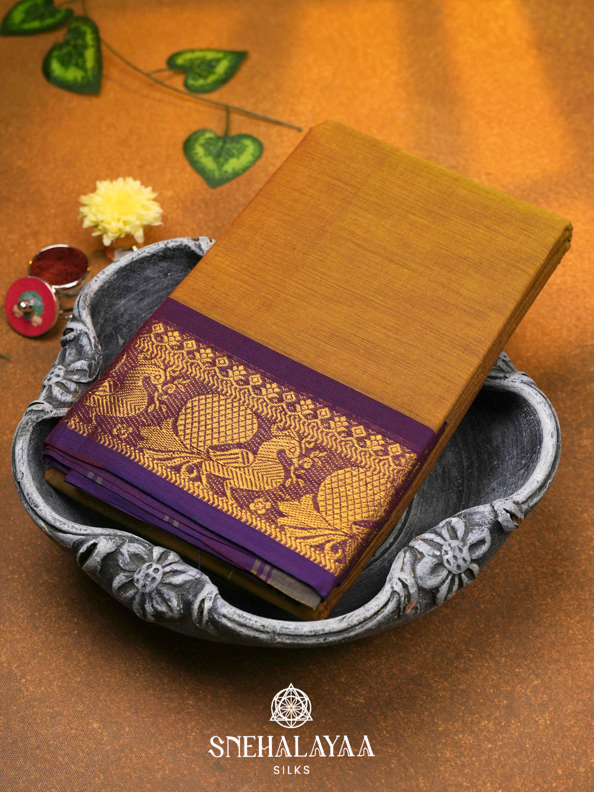 Mustard Yellow Chettinad Cotton Saree