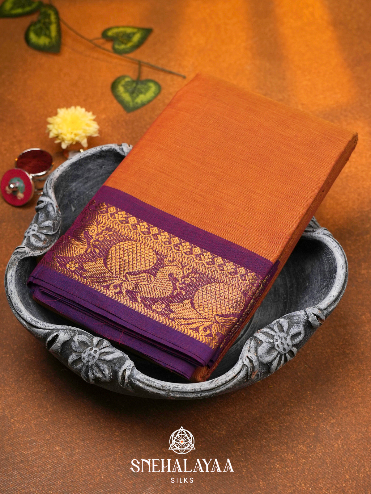 Orange Chettinad Cotton Saree