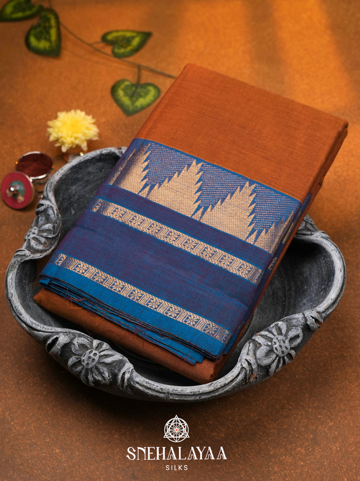 Burnt Orange Chettinad Cotton Saree