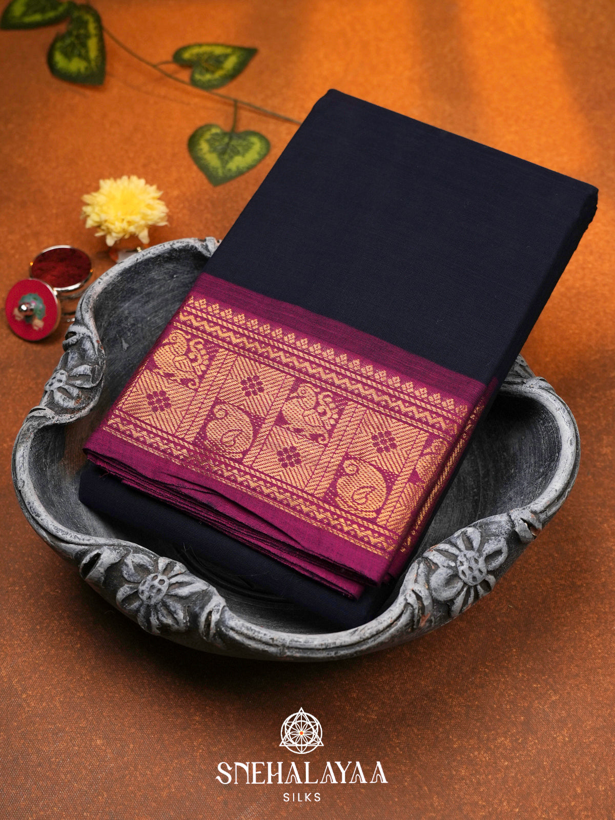 Navy Blue Chettinad Cotton Saree