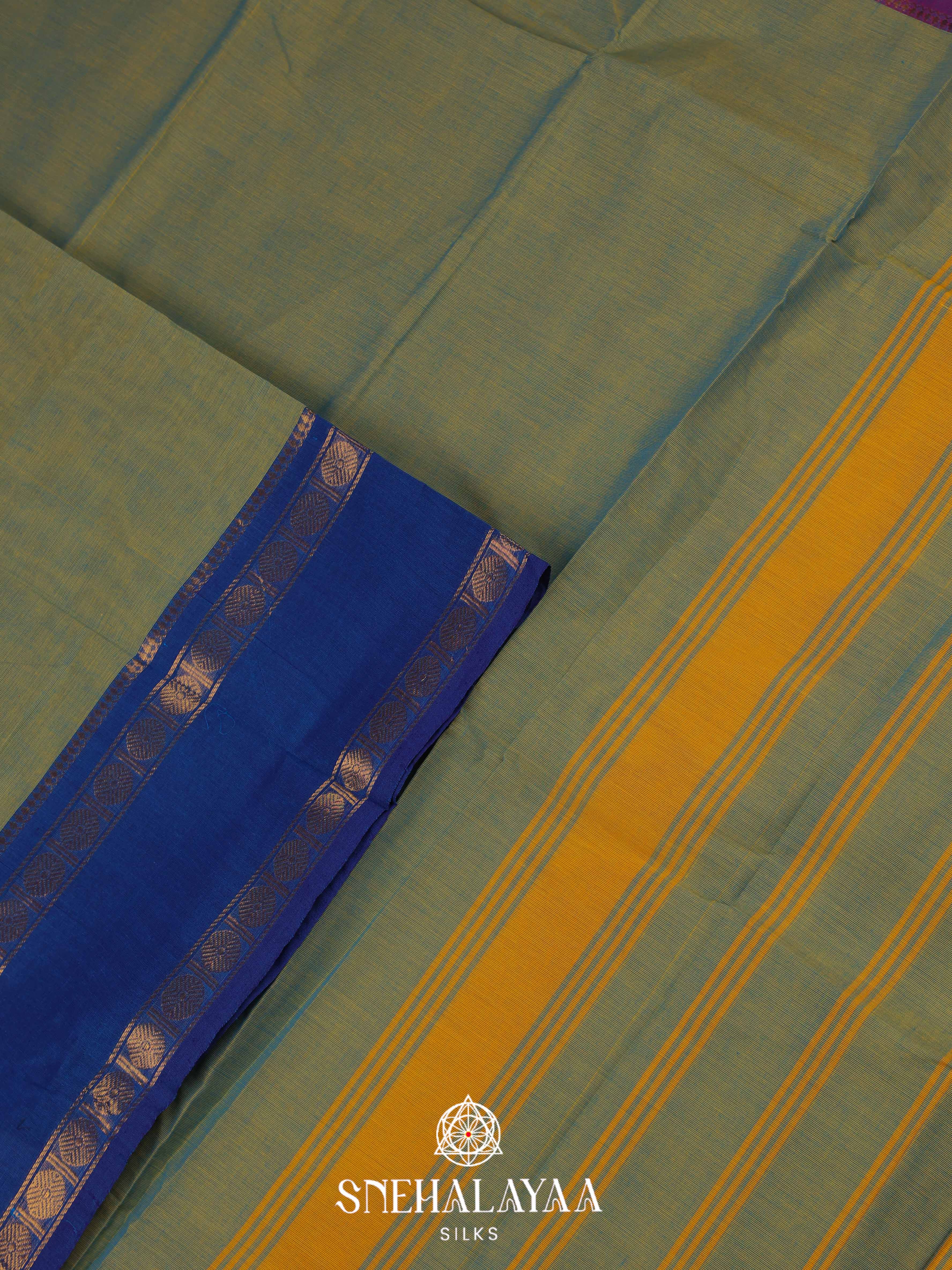 Olive Green Chettinad Cotton Saree