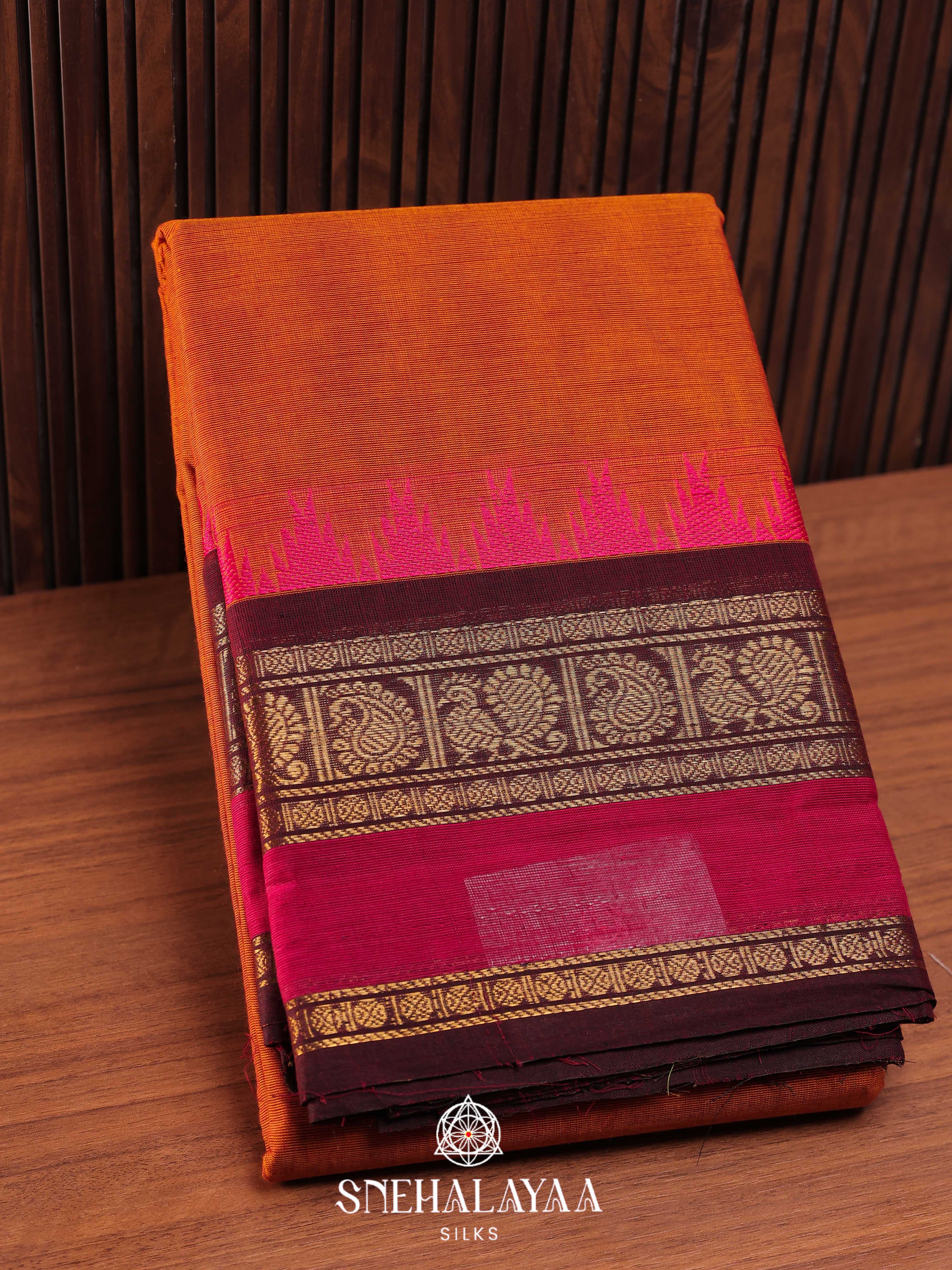 Copper Orange Chettinad Cotton Saree
