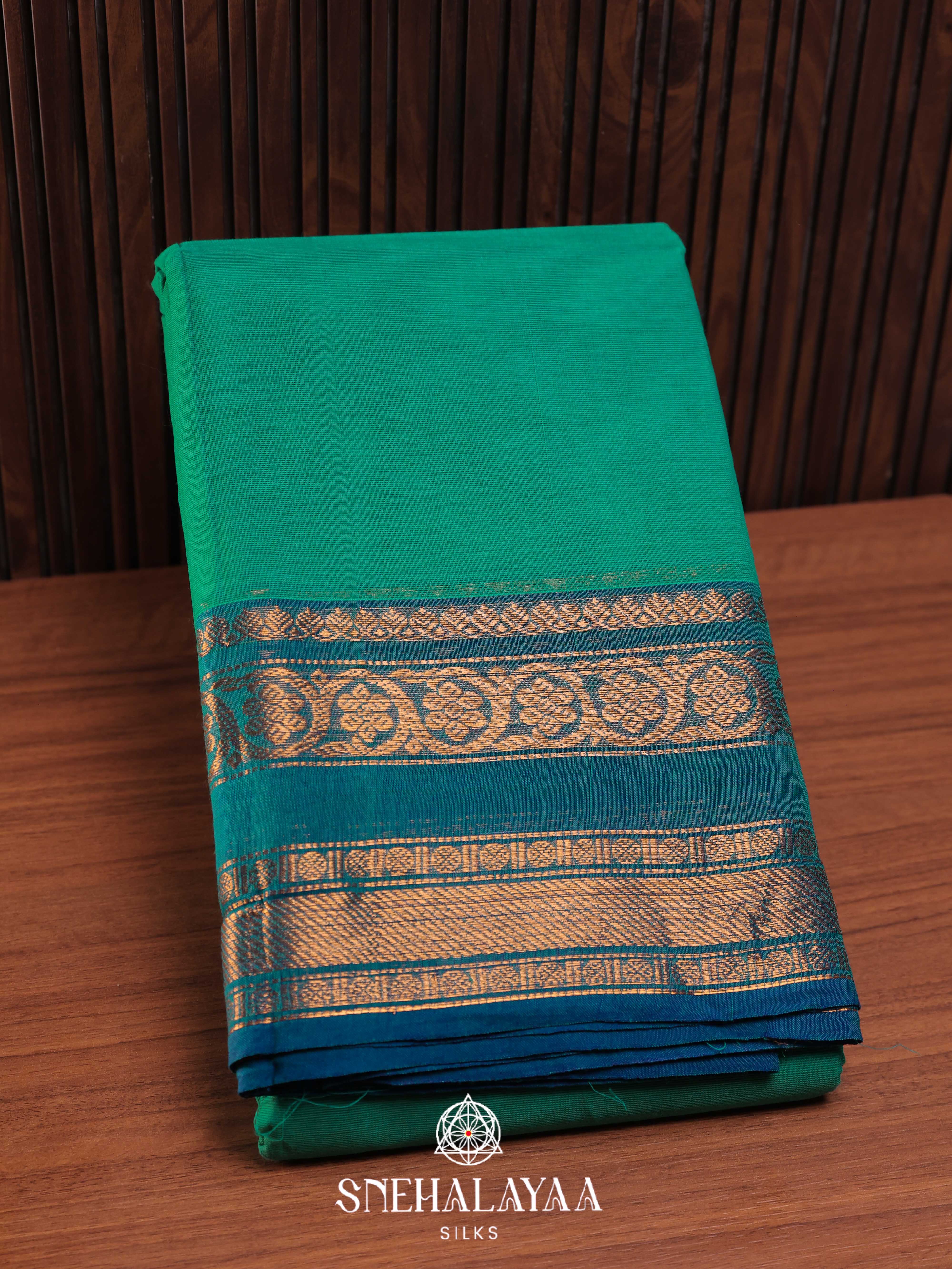 Teal Green Chettinad Cotton Saree
