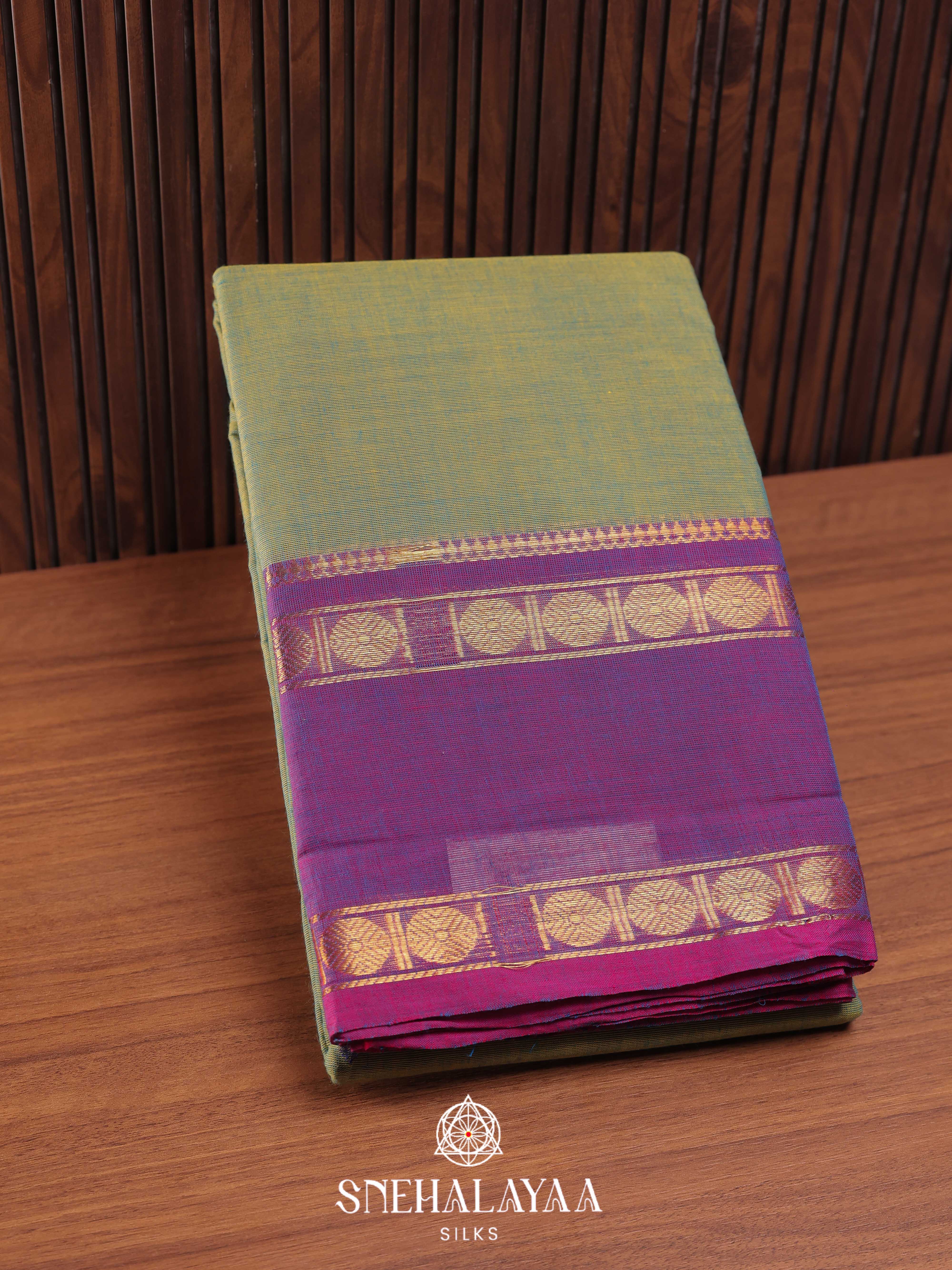 Olive Green Chettinad Cotton Saree